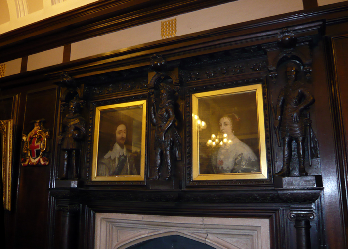 The mid-seventeenth century fireplace now in the Mayor's Chamber of Durham Town Hall is thought to have come from what is now the dining room of Hatfield College. The two portraits are of Charles I and his queen, Henrietta Maria.